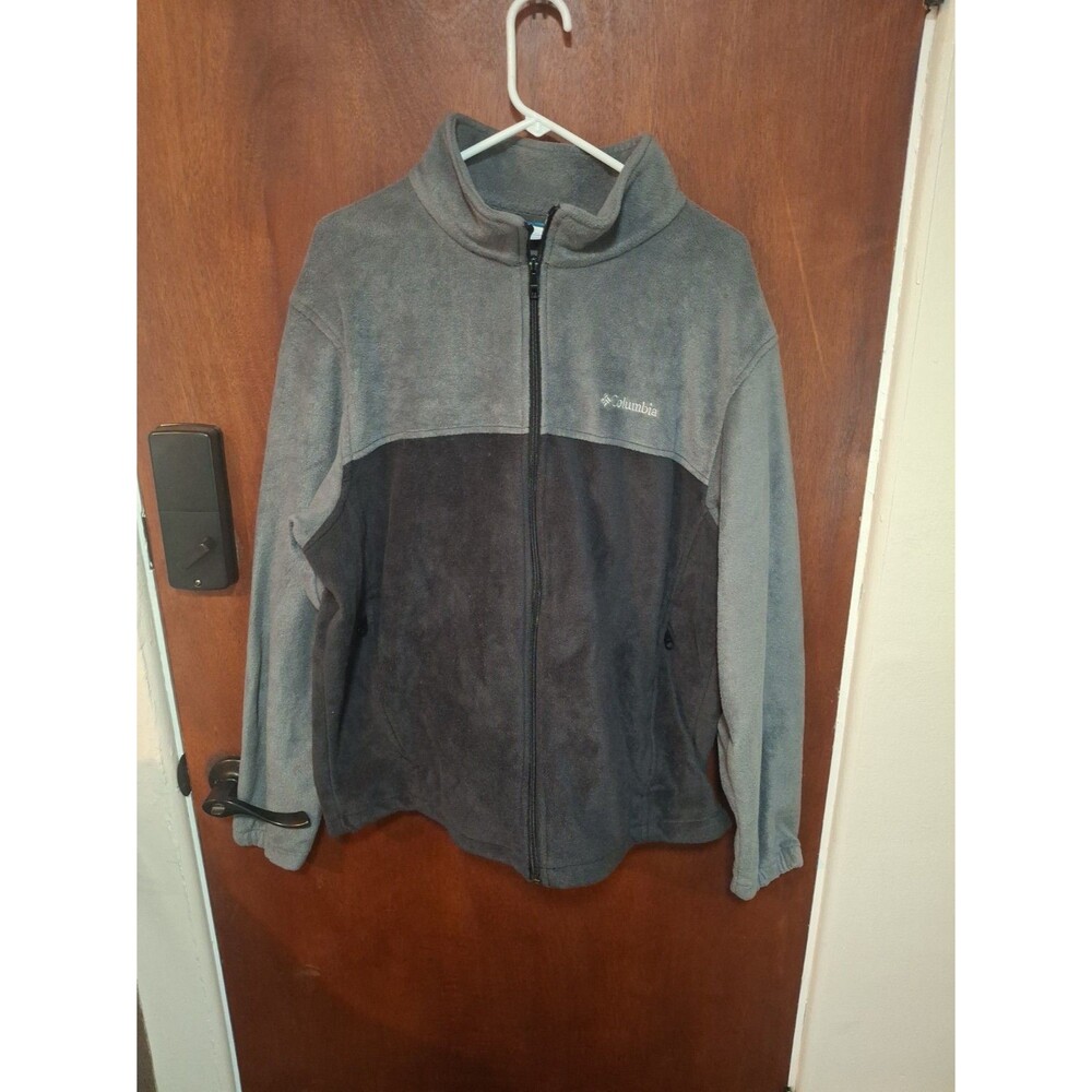 Columbia Jacket Mens 2XL Gray Black Fleece Full Zip Stand Collar Outdoor Casual